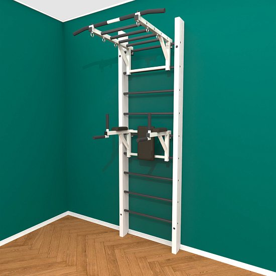 картинка Брашированная шведская стенка "Кастерли" White РБ (Черные ступени) от магазина Лазалка