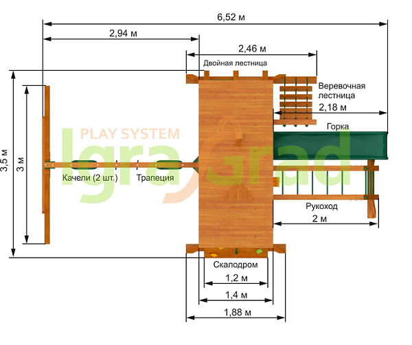 картинка Детская площадка IgraGrad "Крепость Фани с рукоходом" (Дерево) от магазина Лазалка