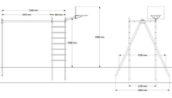 картинка Уличный спортивно-игровой комплекс Sv Sport У3005КВ1 (Со спинкой/Подвесы на втулке/Щит баскет) от магазина Лазалка