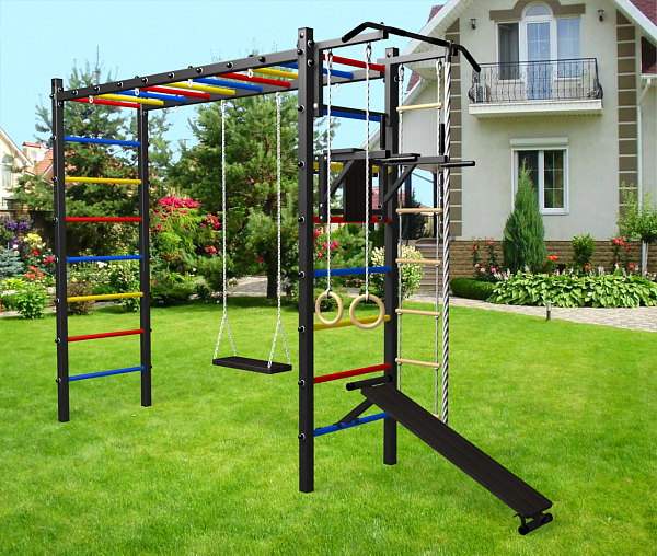 картинка Уличная шведская стенка Sv Sport рукоход У534 (Турник/Брусья/Скамья/Деревянные/Канат/кольца/лестница) от магазина Лазалка